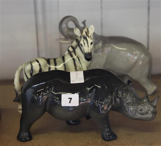 Beswick Rhino, Elephant & Zebra